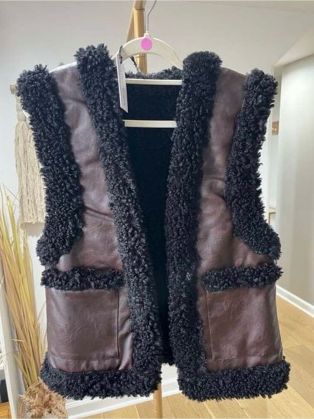 We Wore What Reversible Vegan Leather/Sherpa Vest